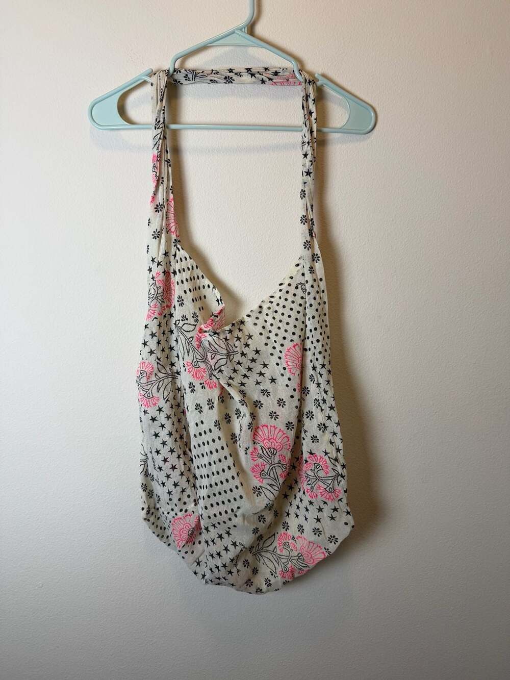 Free People Printed Star and Floral Cotton Gauze Slouchy Tote Bag